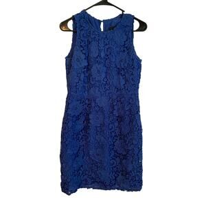 J Crew Blue Lace Overlay Women's Size 6 Key Hole Back Knee Length Dress